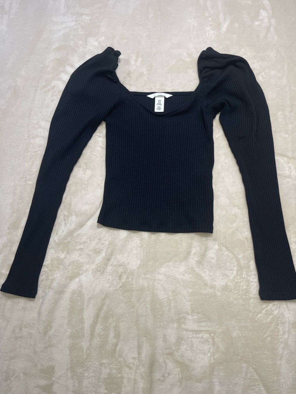 H&M Ribbed Stretch Top Puff Sleeve Minimalist XS